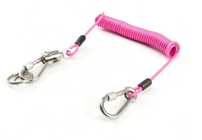 Retractable Fishing Stainless Wire Rope Inside Heavy Duty Coiled Lanyard With Lobster-1