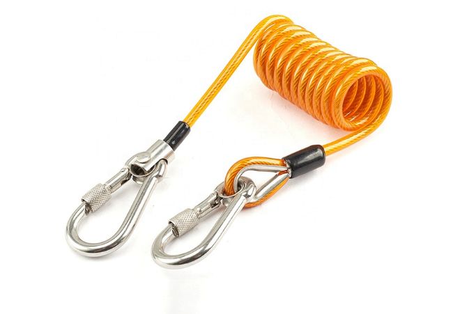 Retractable Fishing Stainless Wire Rope Inside Heavy Duty Coiled Lanyard With Lobster